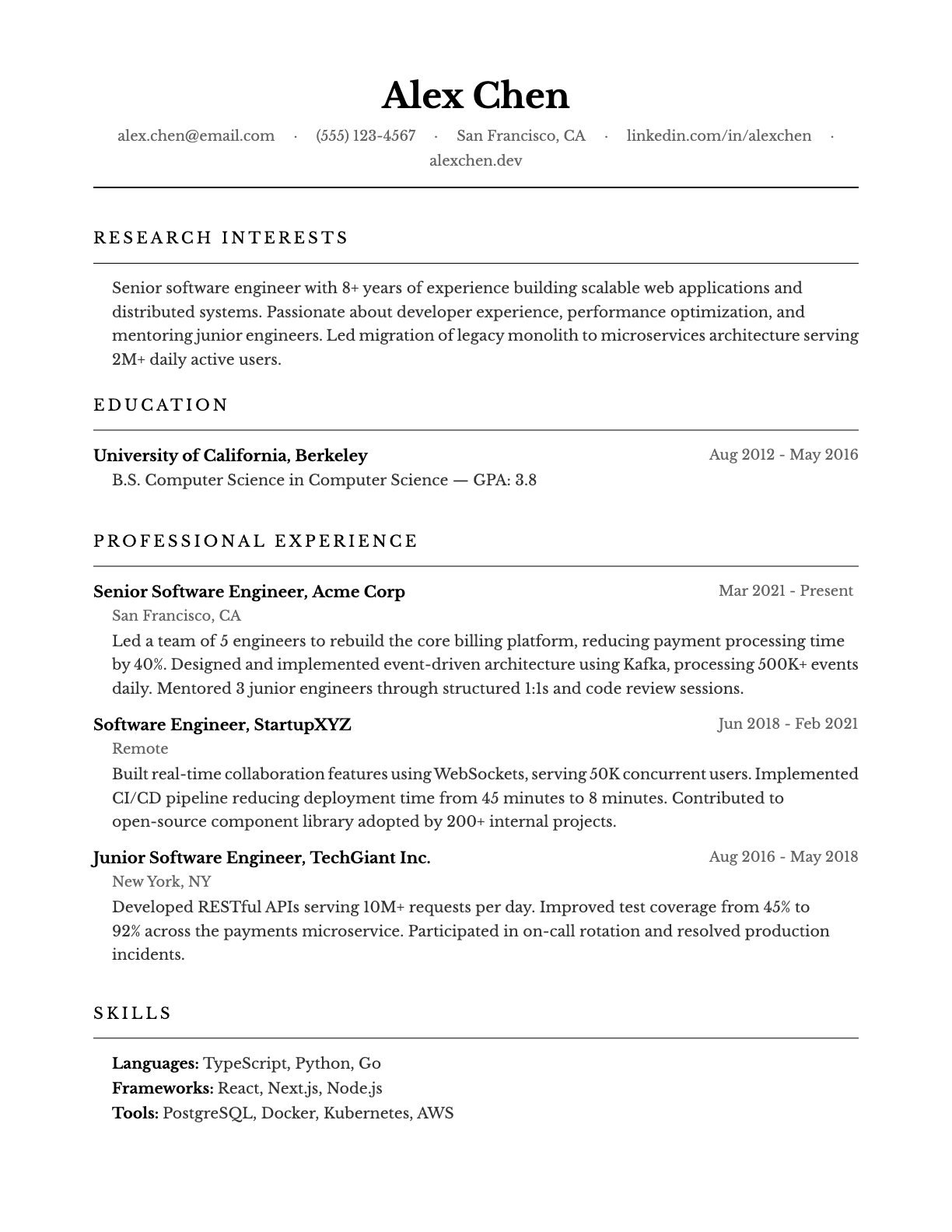 Academic resume template