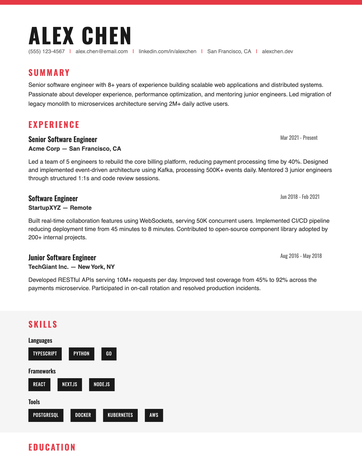 Bold resume template