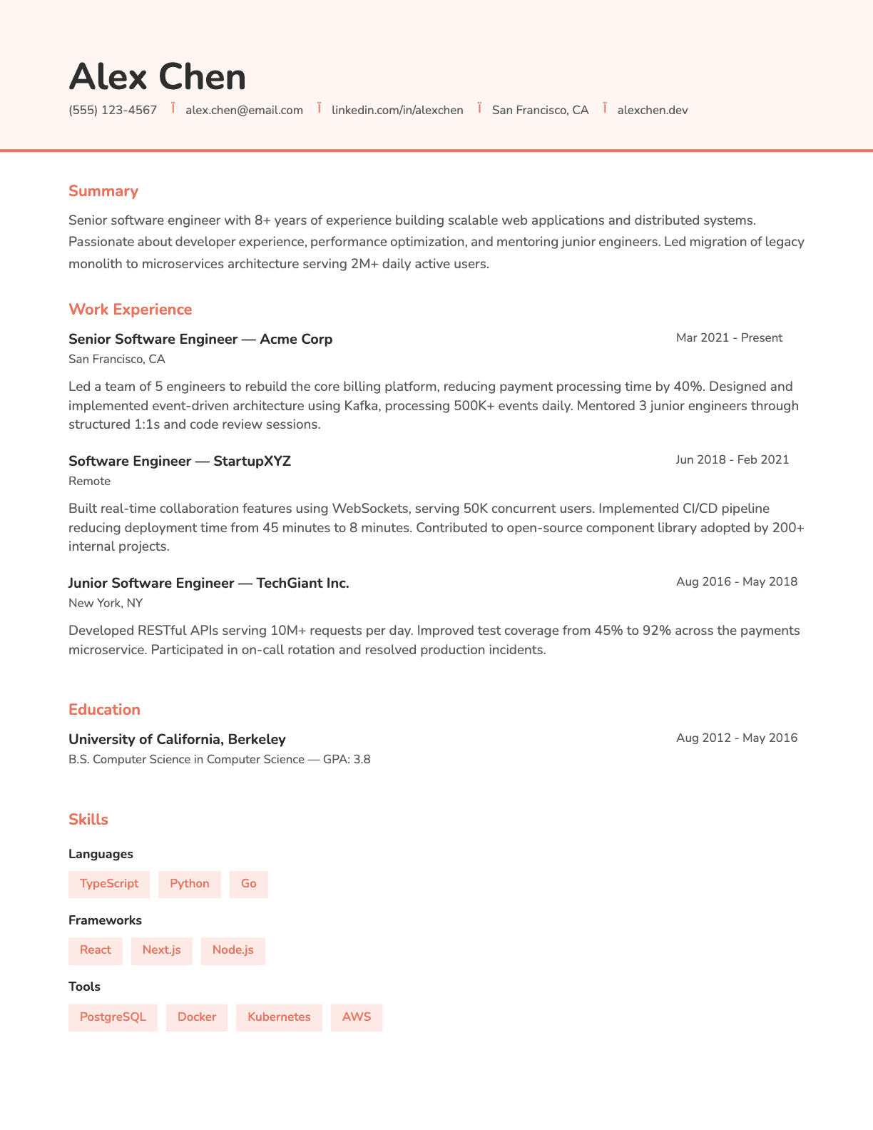 Coral resume template